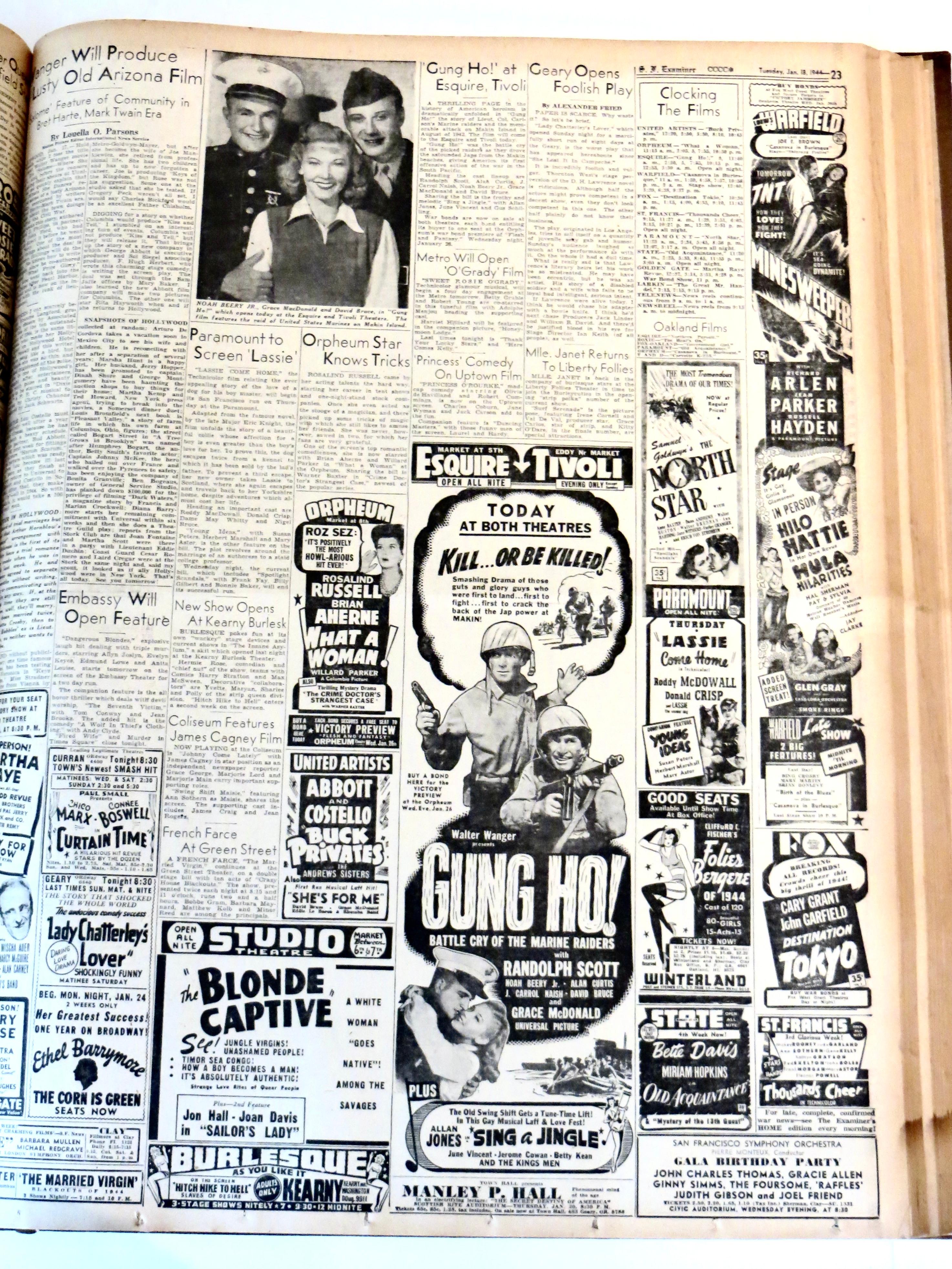 Newspapers of San Francisco Examiner for janvier 1944 dans un livre relié rigide (complété) en vente 5