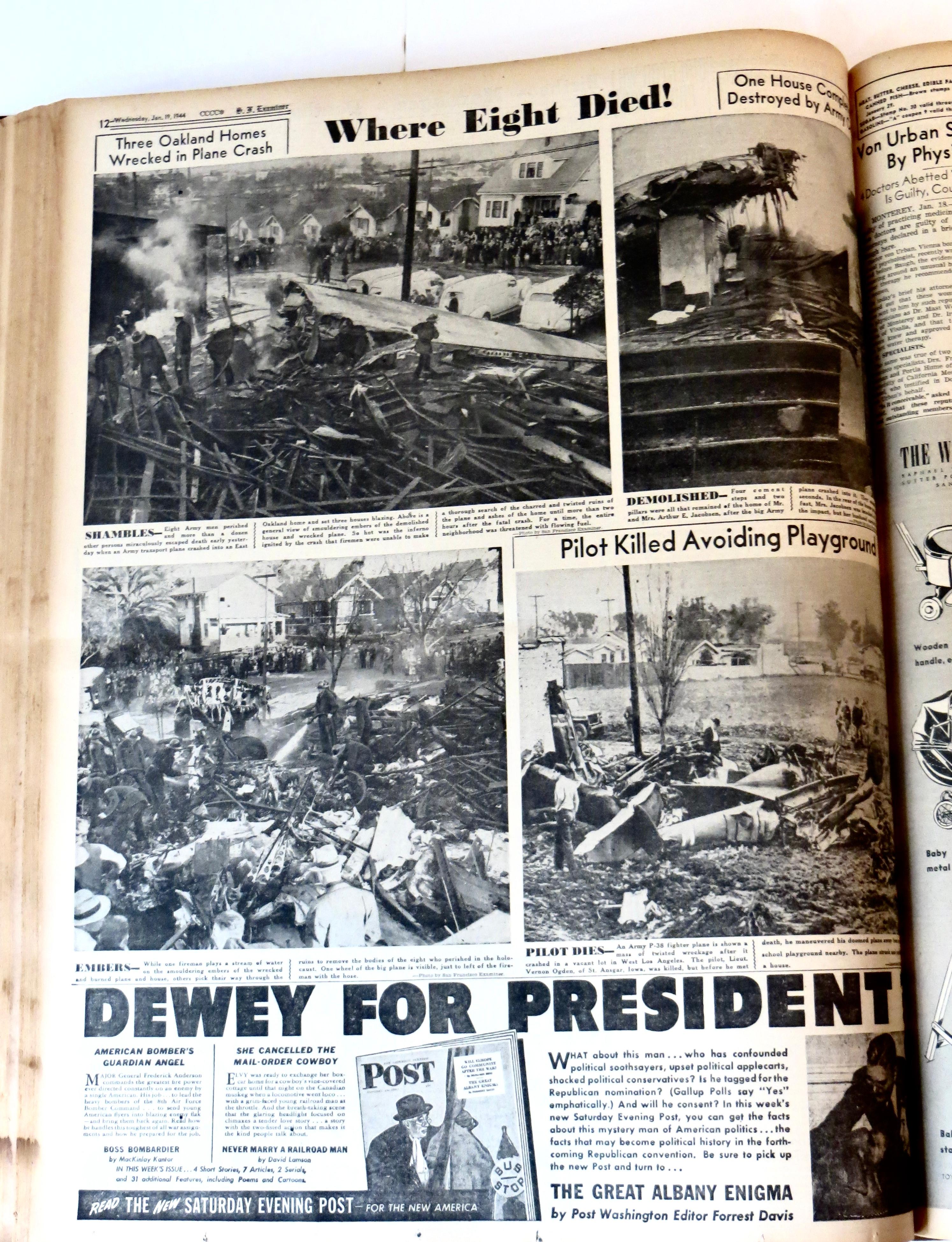 Newspapers of San Francisco Examiner for janvier 1944 dans un livre relié rigide (complété) en vente 6