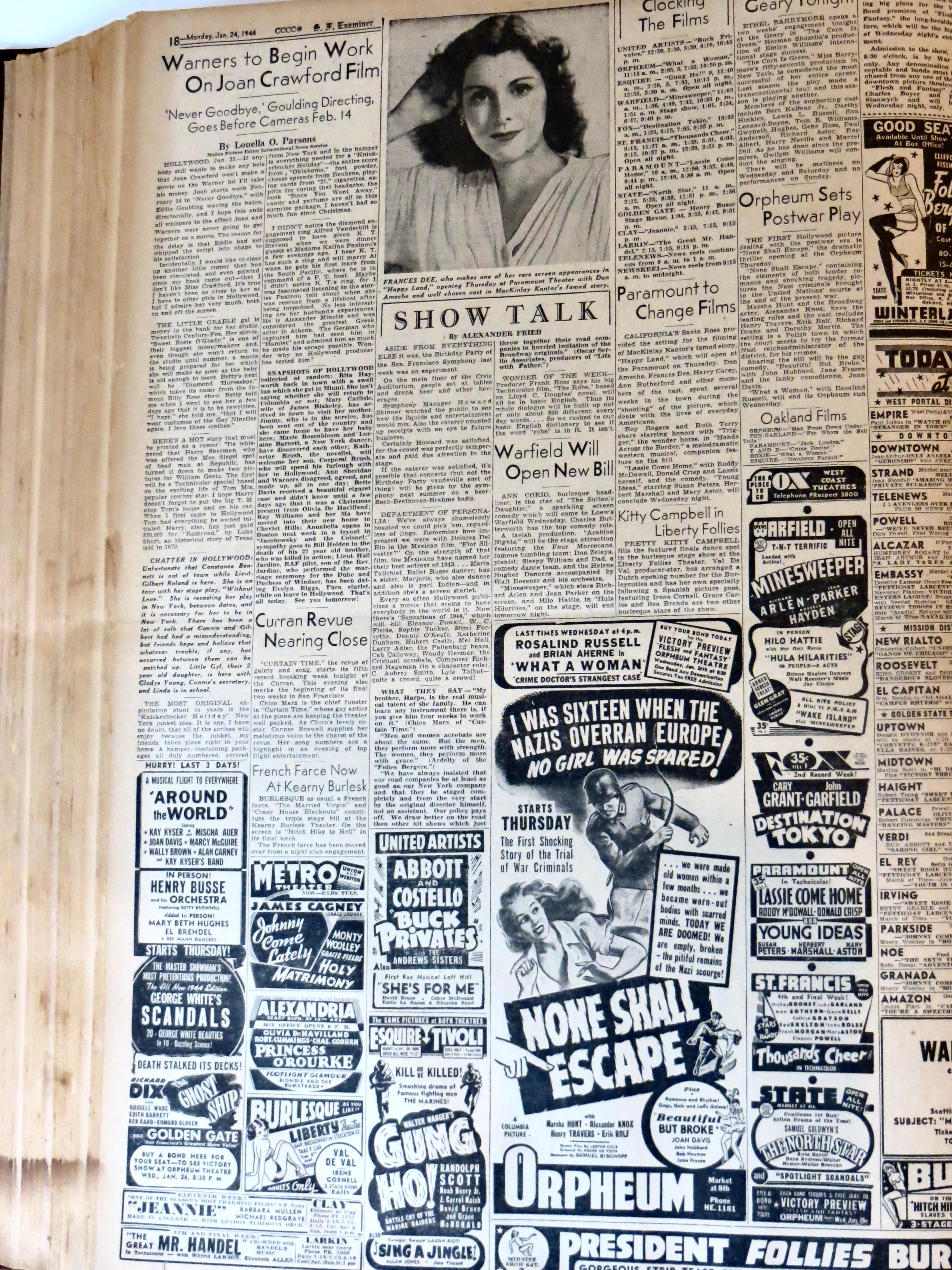 Newspapers of San Francisco Examiner for janvier 1944 dans un livre relié rigide (complété) en vente 9