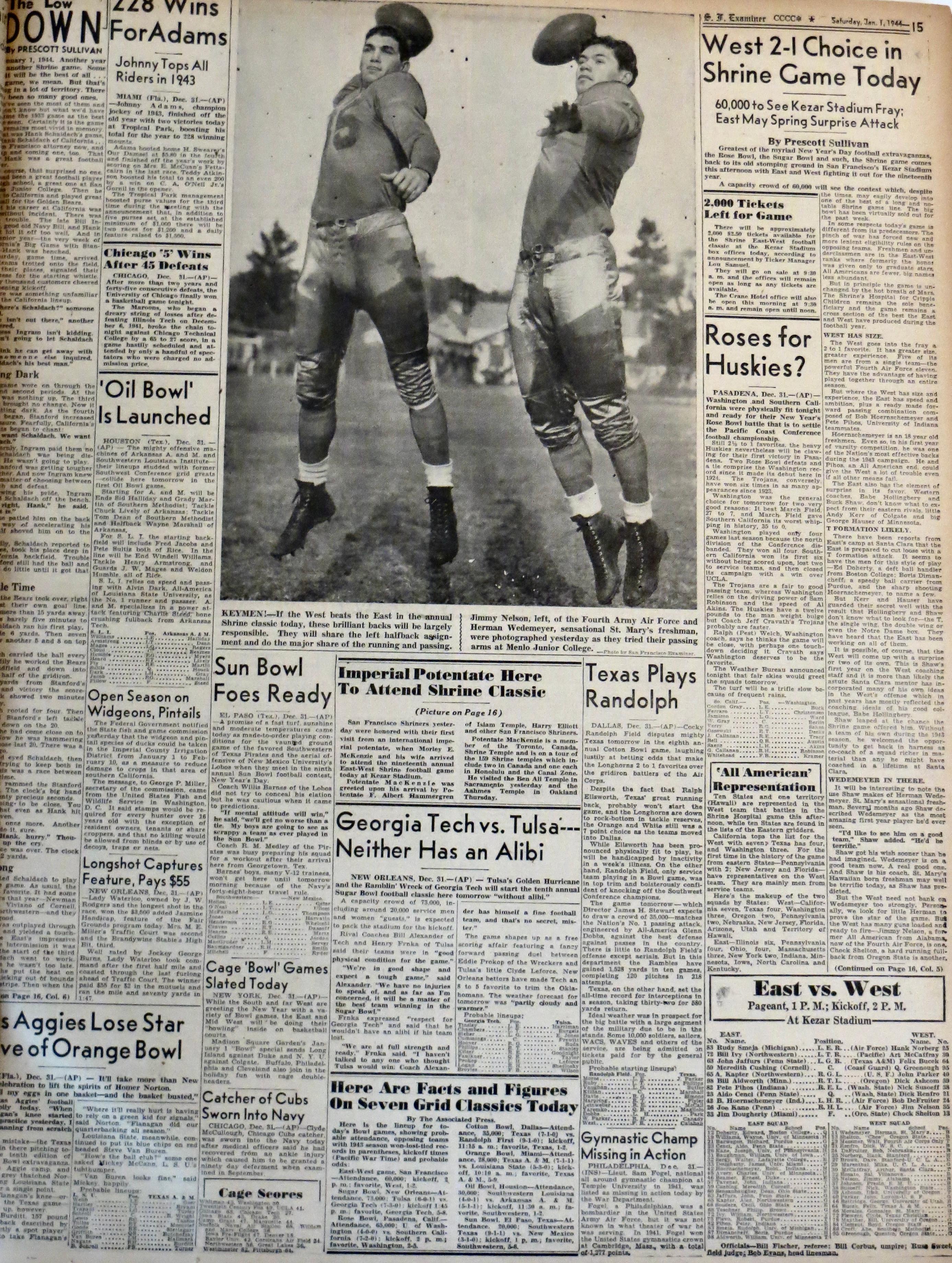 Américain Newspapers of San Francisco Examiner for janvier 1944 dans un livre relié rigide (complété) en vente