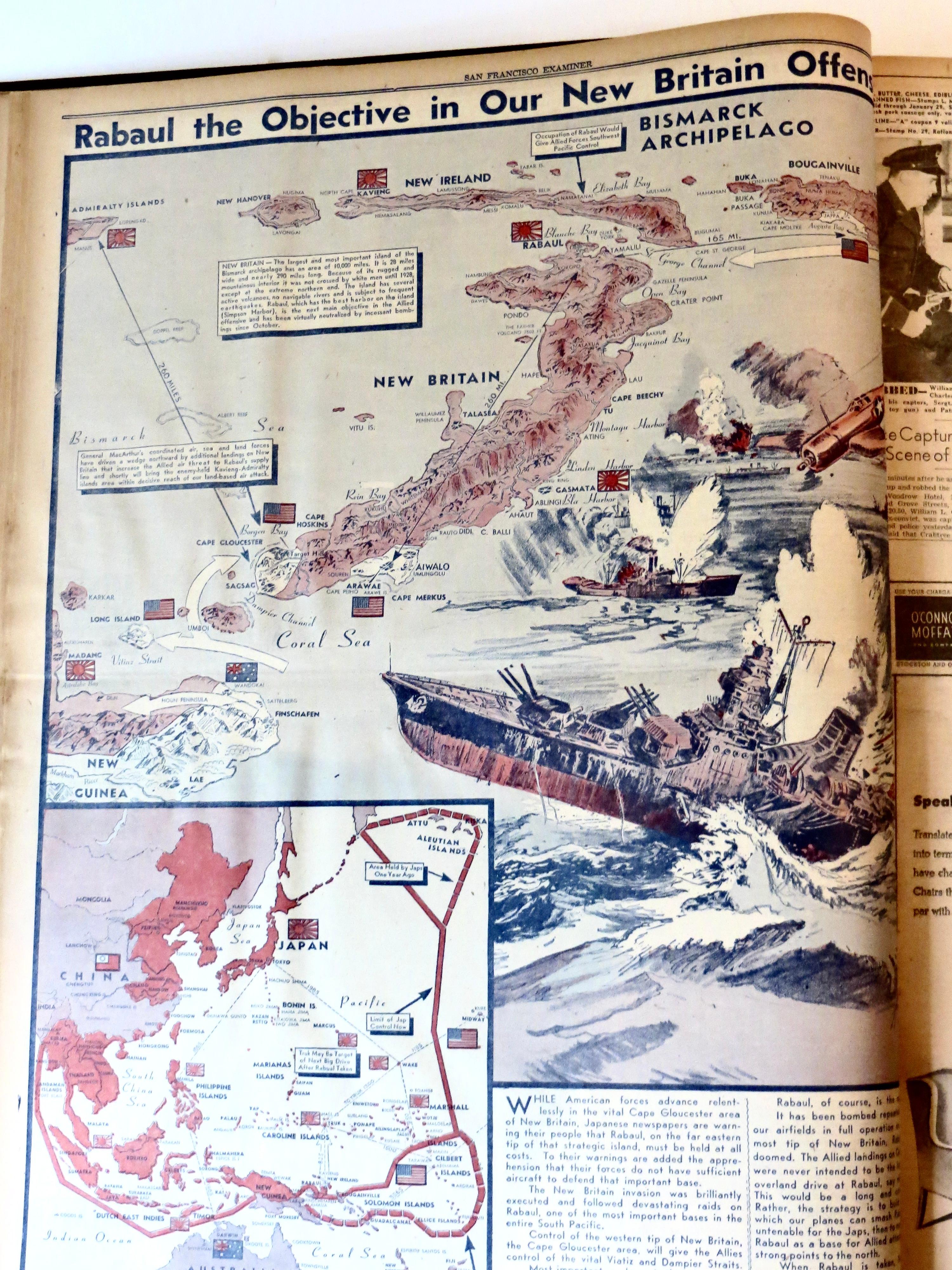 Newspapers of San Francisco Examiner for janvier 1944 dans un livre relié rigide (complété) en vente 1