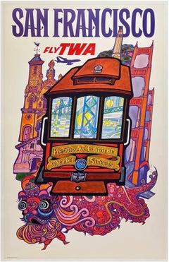 SAN FRANCISCO FLY TWA Authentic Original Vintage Airline Travel MCM Poster KLEIN