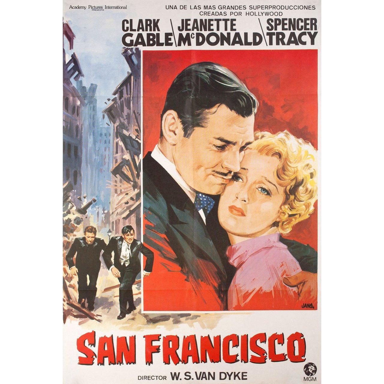 Original 1970s re-release Spanish B1 poster by Jano for the 1936 film San Francisco directed by W.S. Van Dyke with Clark Gable / Jeanette MacDonald / Spencer Tracy / Jack Holt. Very good-fine condition, folded. Many original posters were issued