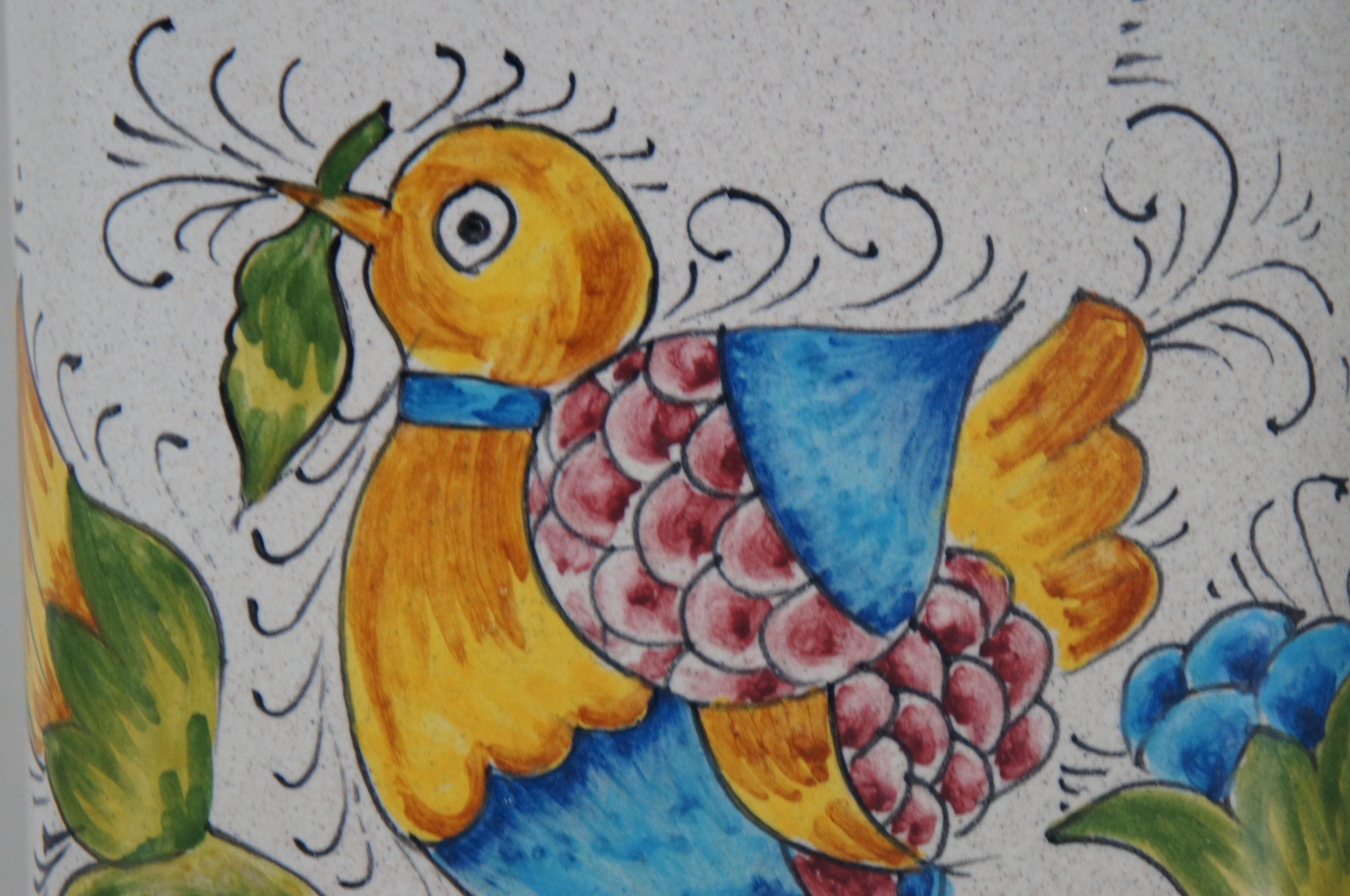 San Gimignano Italy Porcelain Hand Painted Folk Art Bird Flower Bottle Jug 7