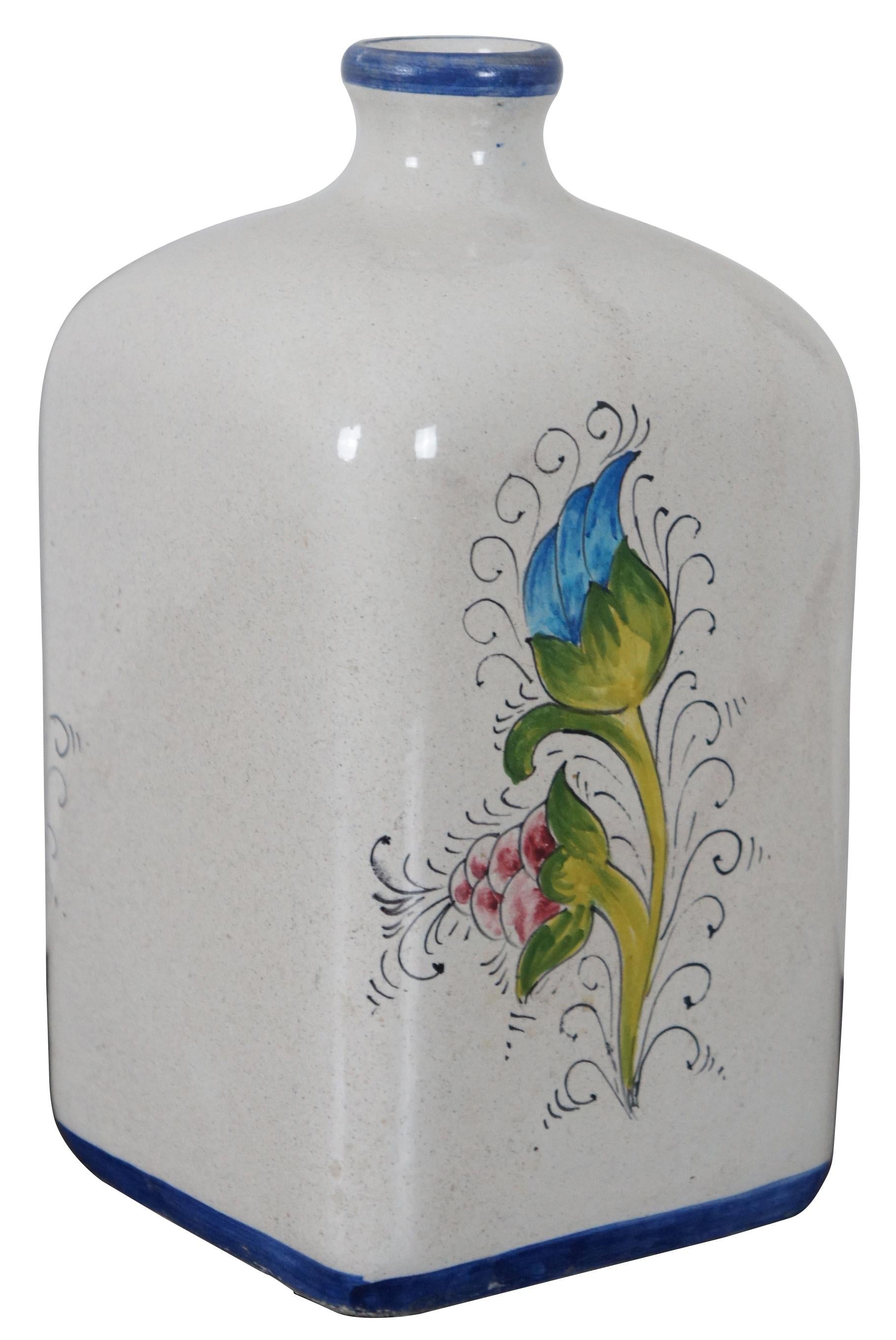 San Gimignano Italy Porcelain Hand Painted Folk Art Bird Flower Bottle Jug In Good Condition In Dayton, OH