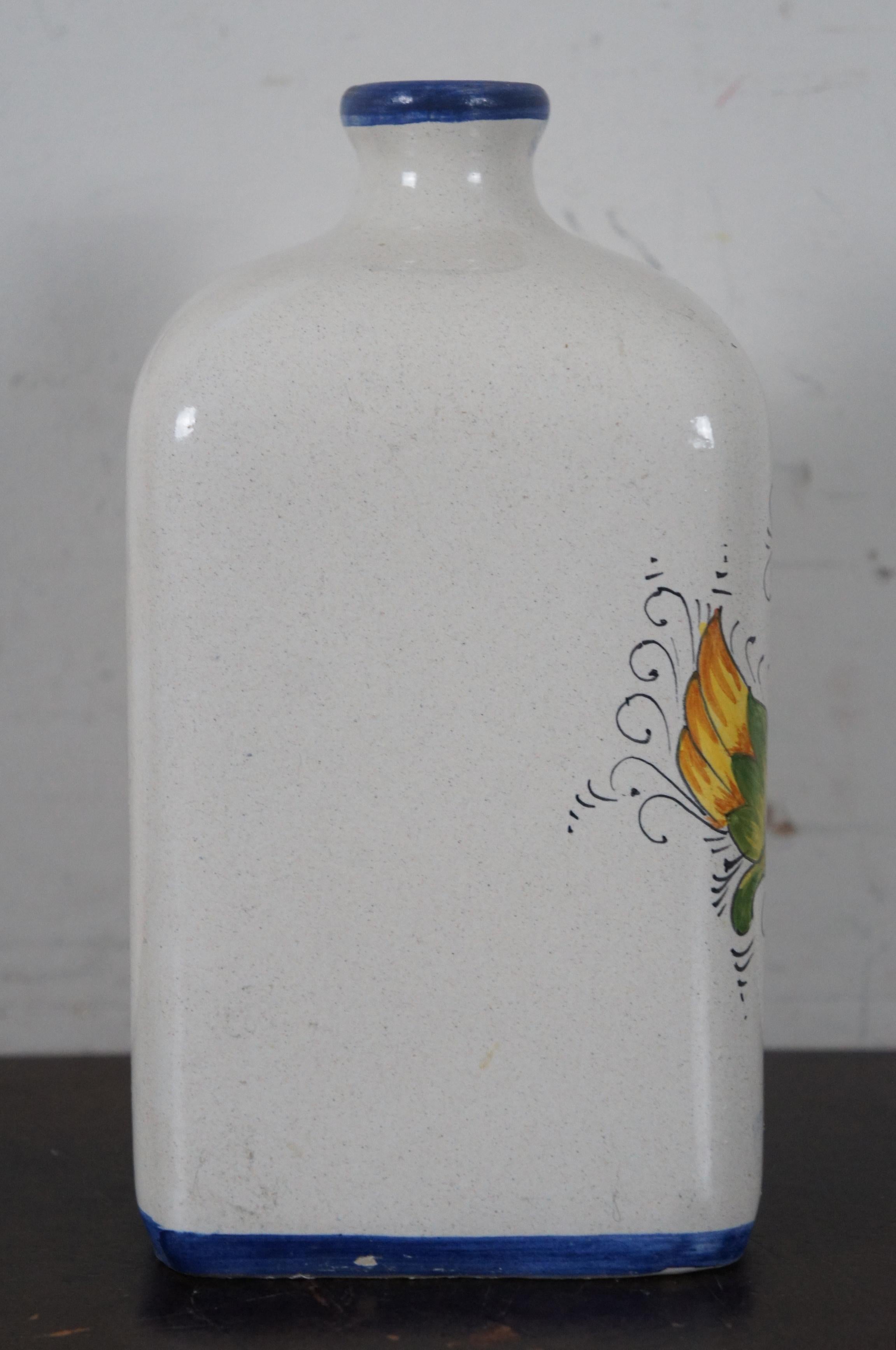 20th Century San Gimignano Italy Porcelain Hand Painted Folk Art Bird Flower Bottle Jug