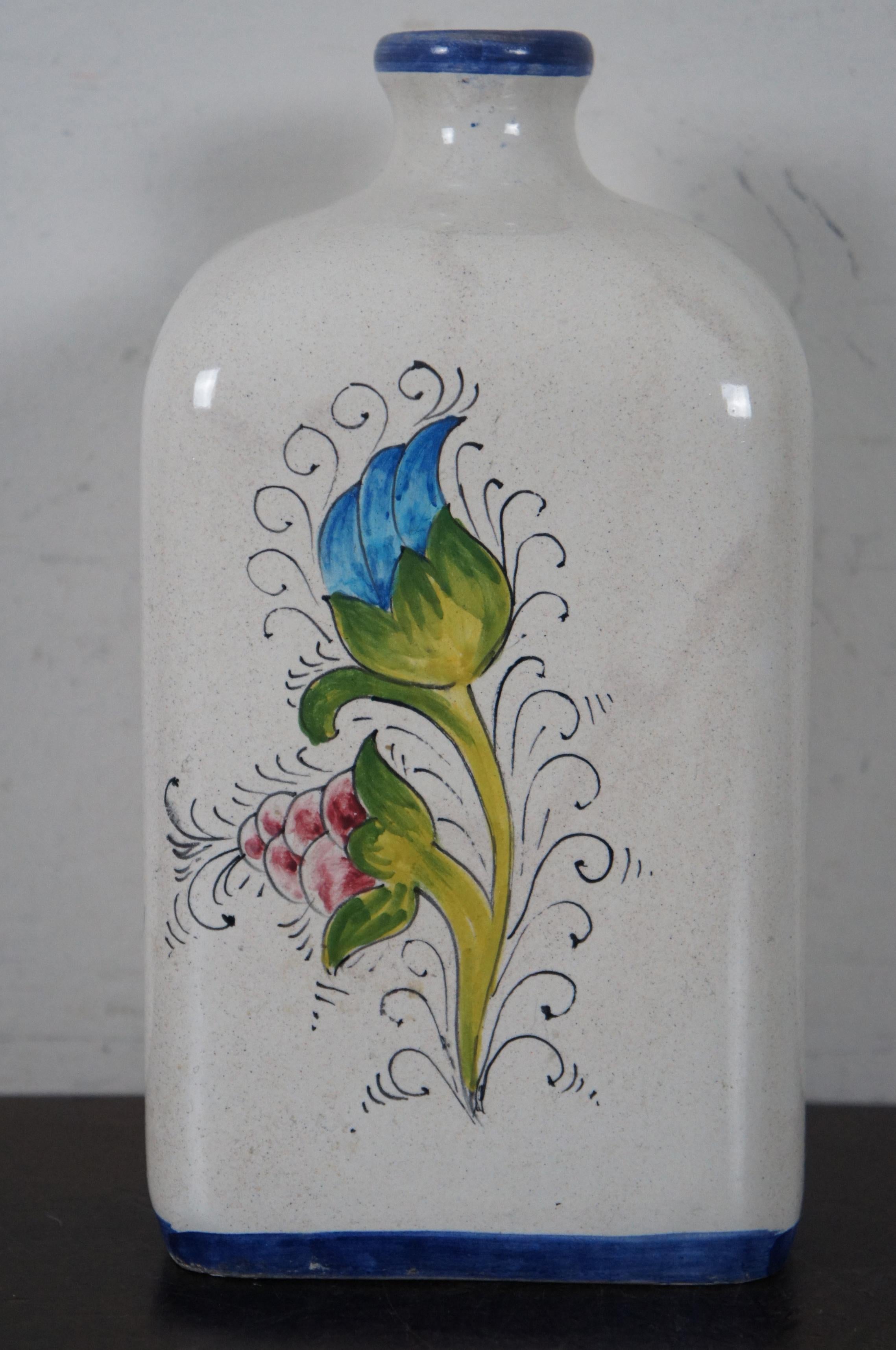 San Gimignano Italy Porcelain Hand Painted Folk Art Bird Flower Bottle Jug 2