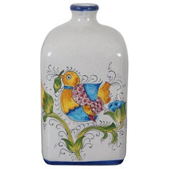 Vintage San Gimignano Italy Porcelain Hand Painted Folk Art Bird Flower Bottle Jug