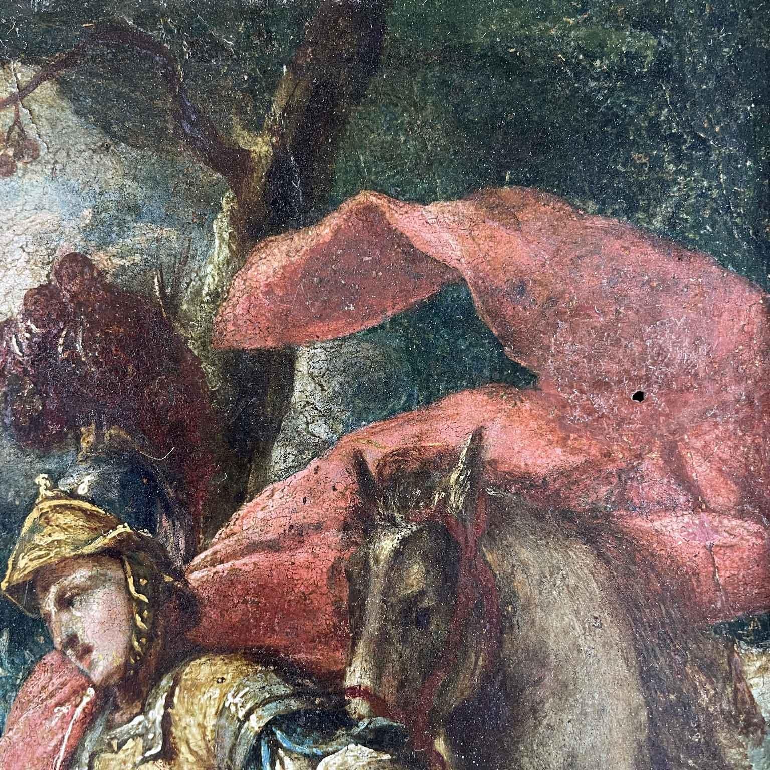 Carved San Giorgio e Il Drago Scuola Italiana Inizi 1700 Dipinto a Olio Su Rovere