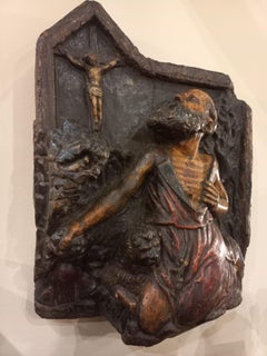Heiliger Hieronymus, Büßer, Hochrelief aus lackiertem Holz