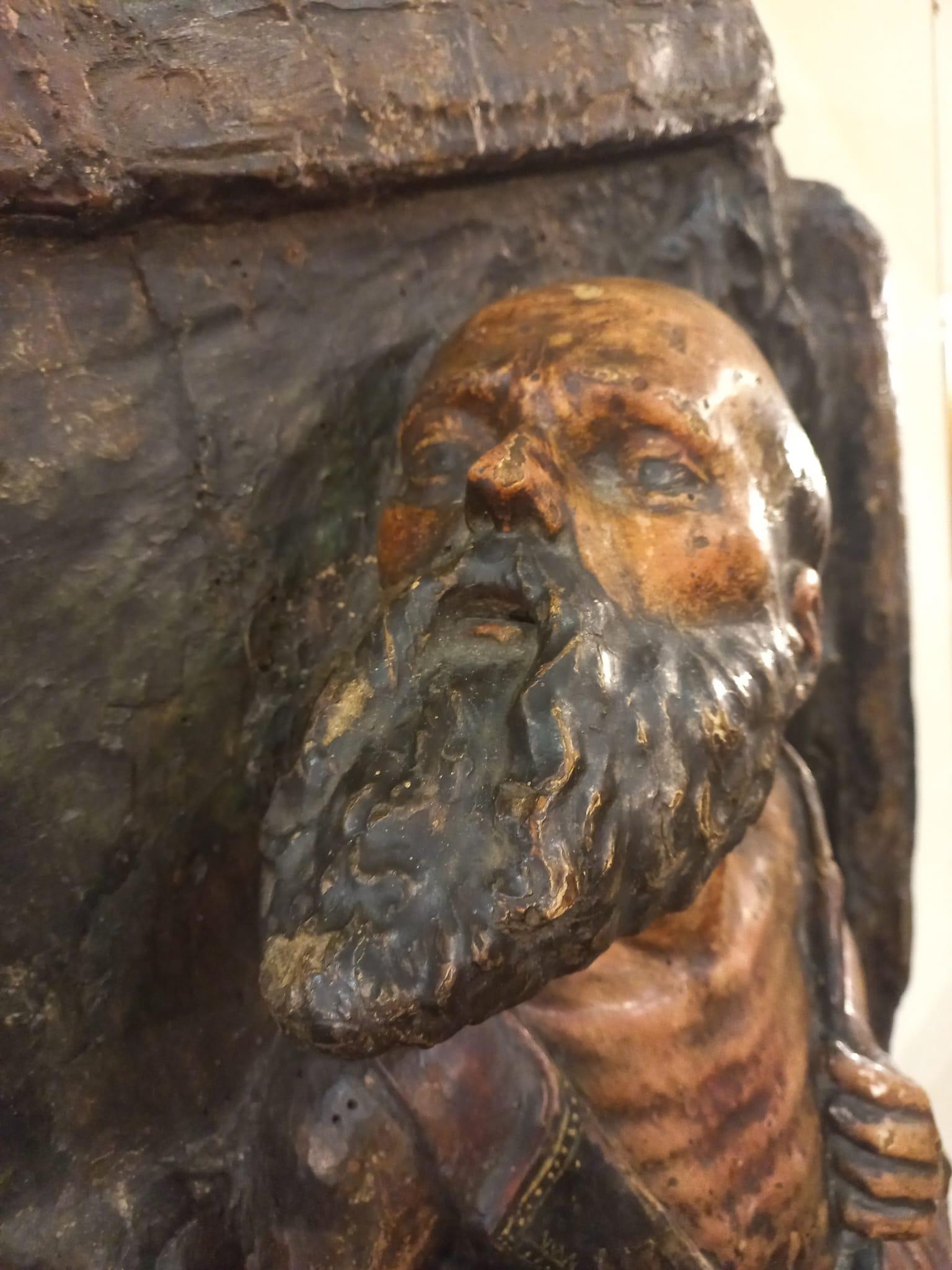 Penitent St. Jerome, high relief in lacquered wood In Fair Condition For Sale In Salò, IT