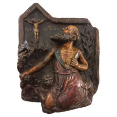 Antique Penitent St. Jerome, high relief in lacquered wood