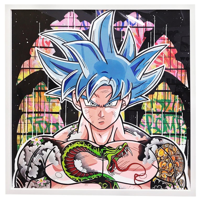 Son Goku loves Louis Vuitton, Bitcoin and blue graffiti by Patrick Cornée  (2022) : Painting Acrylic, Oil on Canvas - SINGULART