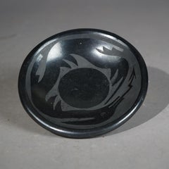 San Ildefonso Black On Black Native American Pottery Small Plate, Signed, C1910