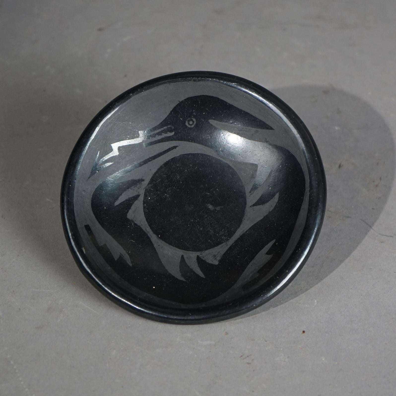 Hand-Crafted San Ildefonso Black On Black Native American Pottery Small Plate, Signed, C1910