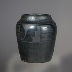 San Ildefonso Black On Black Native American Pottery Vase Signed Mar