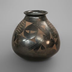 San Ildefonso Maria School Black On Black Pottery Vase, Signed Juan L’été