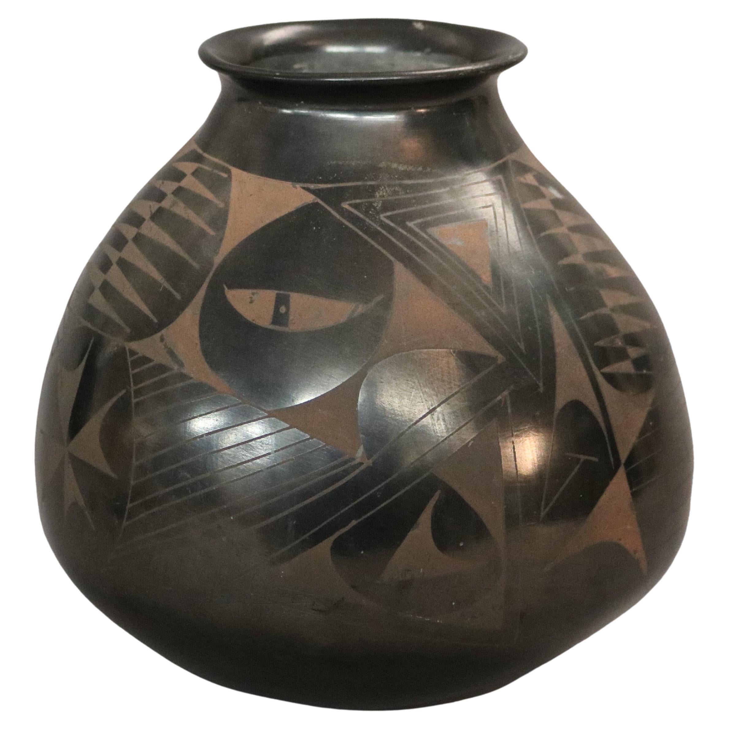 San Ildefonso Maria School Black On Black Pottery Vase, Signed Juan L’été