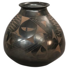 San Ildefonso Maria School Black On Black Pottery Vase, Signed Juan L’été
