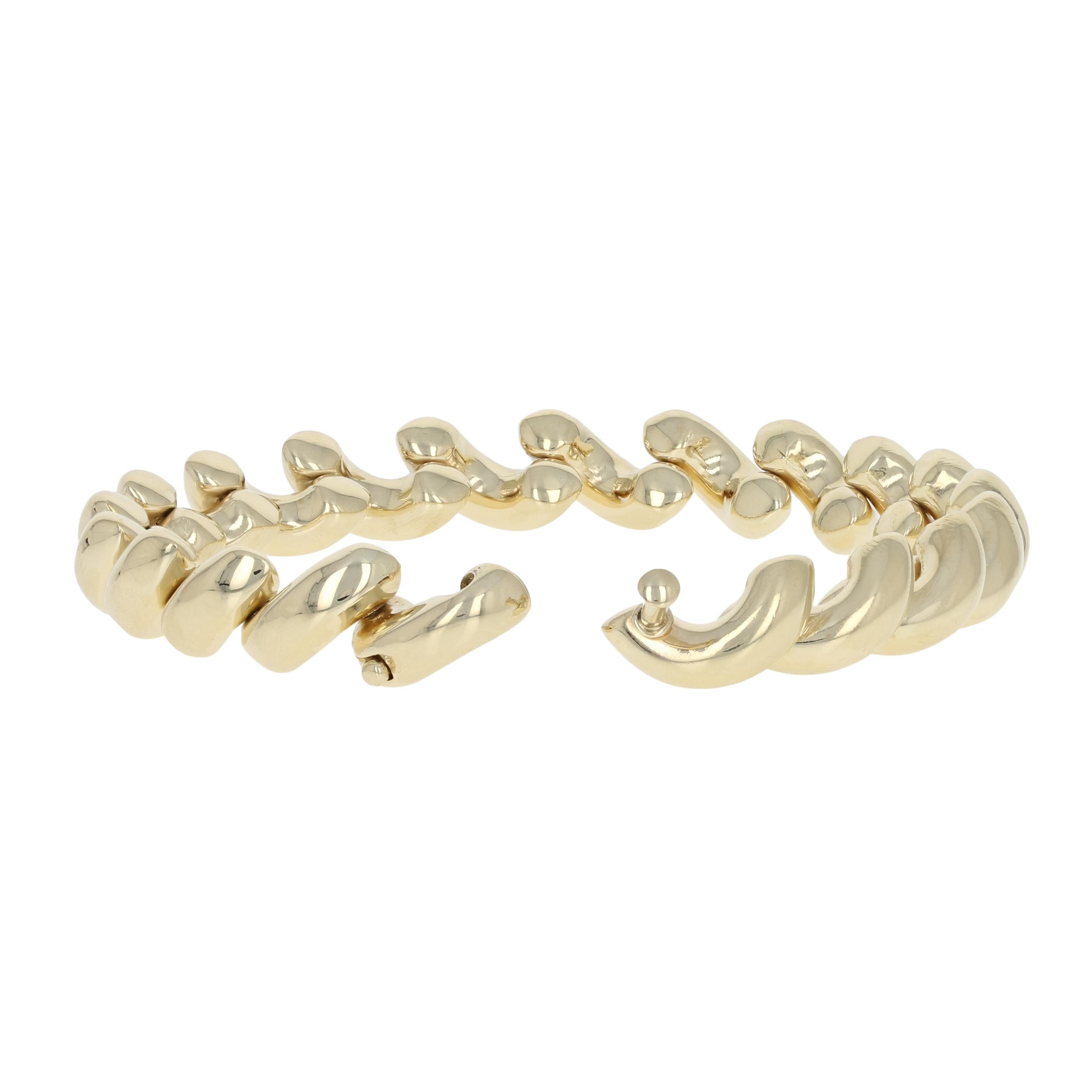 Invest in an Italian work of art! Featuring a classic San Marco chain design, this 14k yellow gold bracelet articulates beautifully and showcases a polished finish that ensures comfortable wear and a luminous presentation from day to night.  