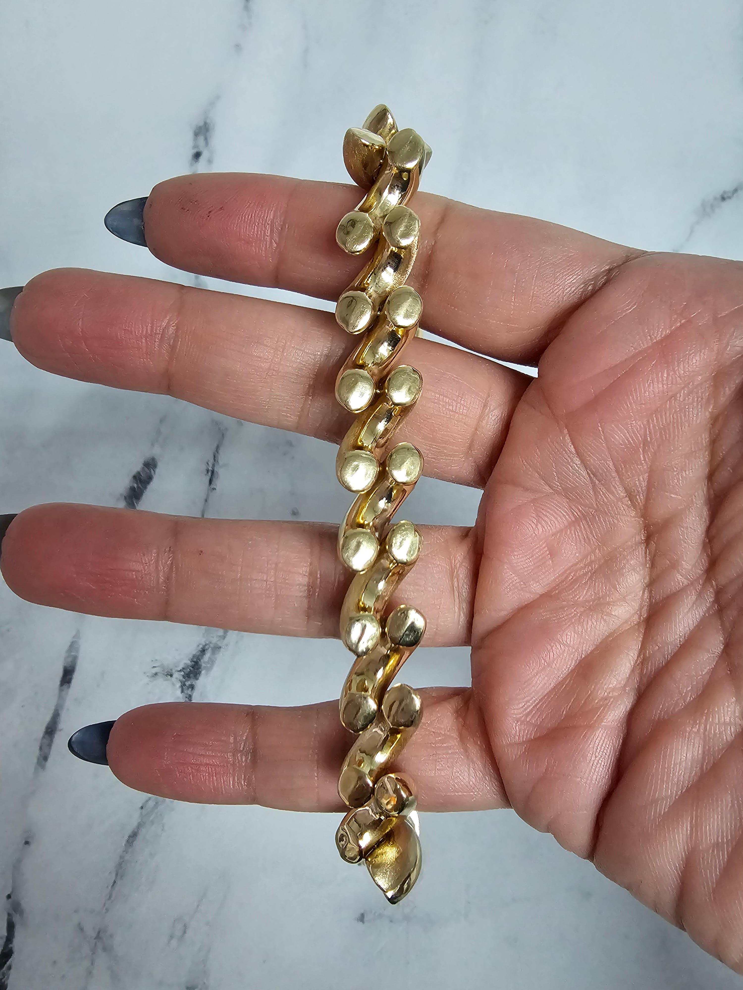 San Marco Gold Link Chain Bracelet with Mixed Finish 14k Yellow Gold In New Condition For Sale In Sugar Land, TX