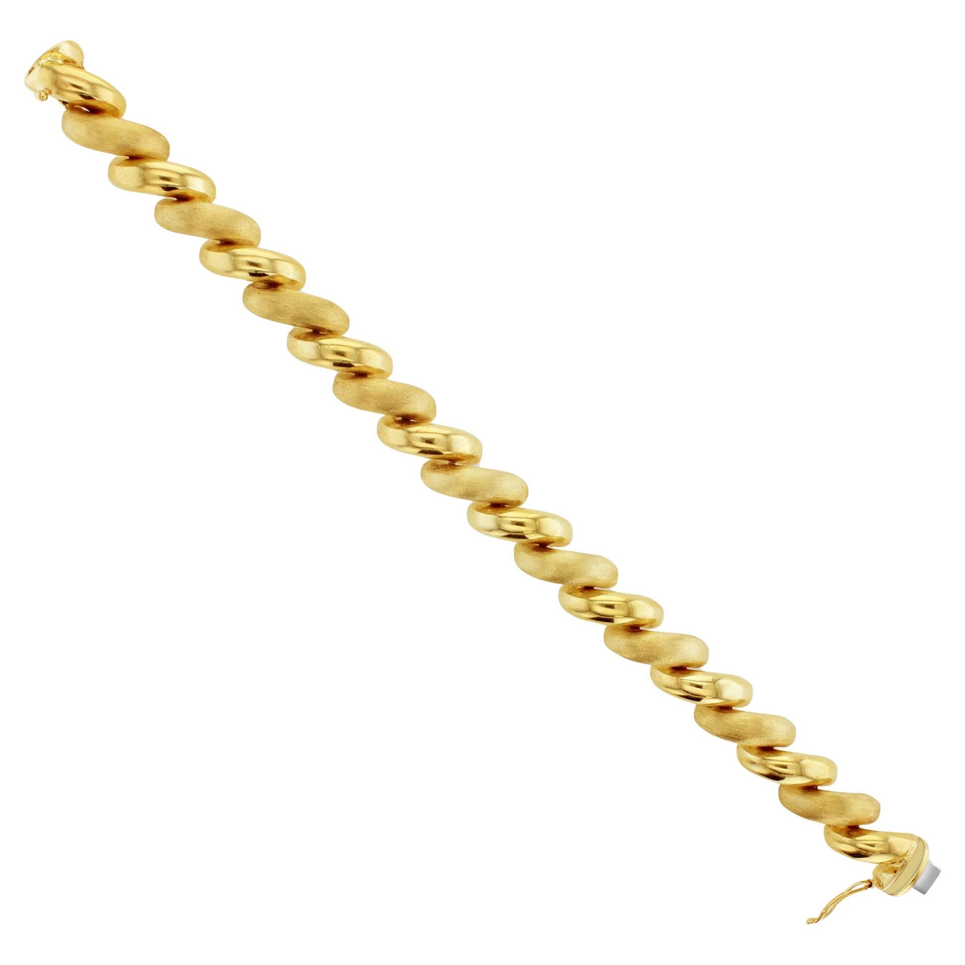 San Marco Gold Link Chain Bracelet with Mixed Finish 14k Yellow Gold