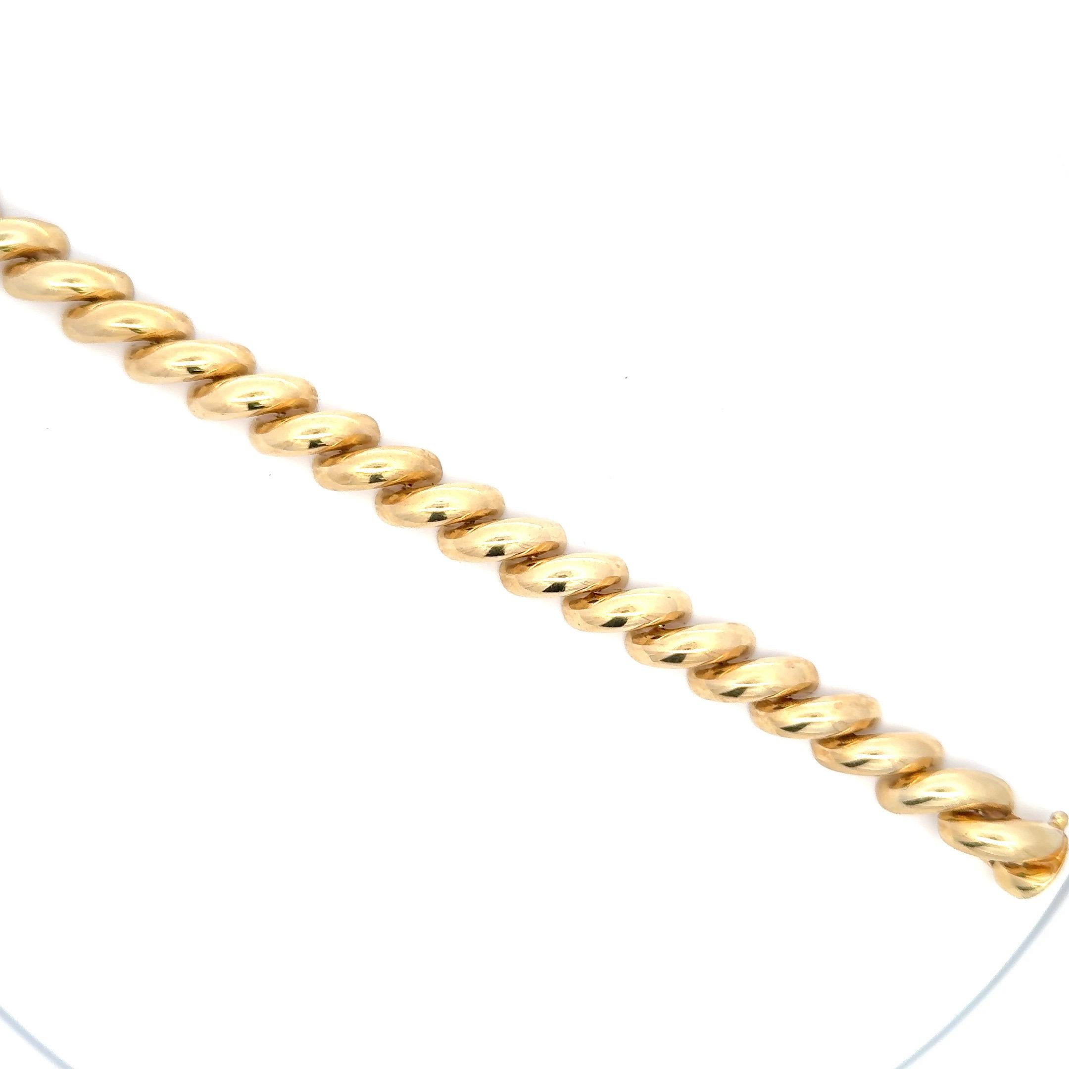 San Marco High Polish Link Bracelet 14 Karat Yellow Gold 25.1 Grams Medium Size For Sale 2