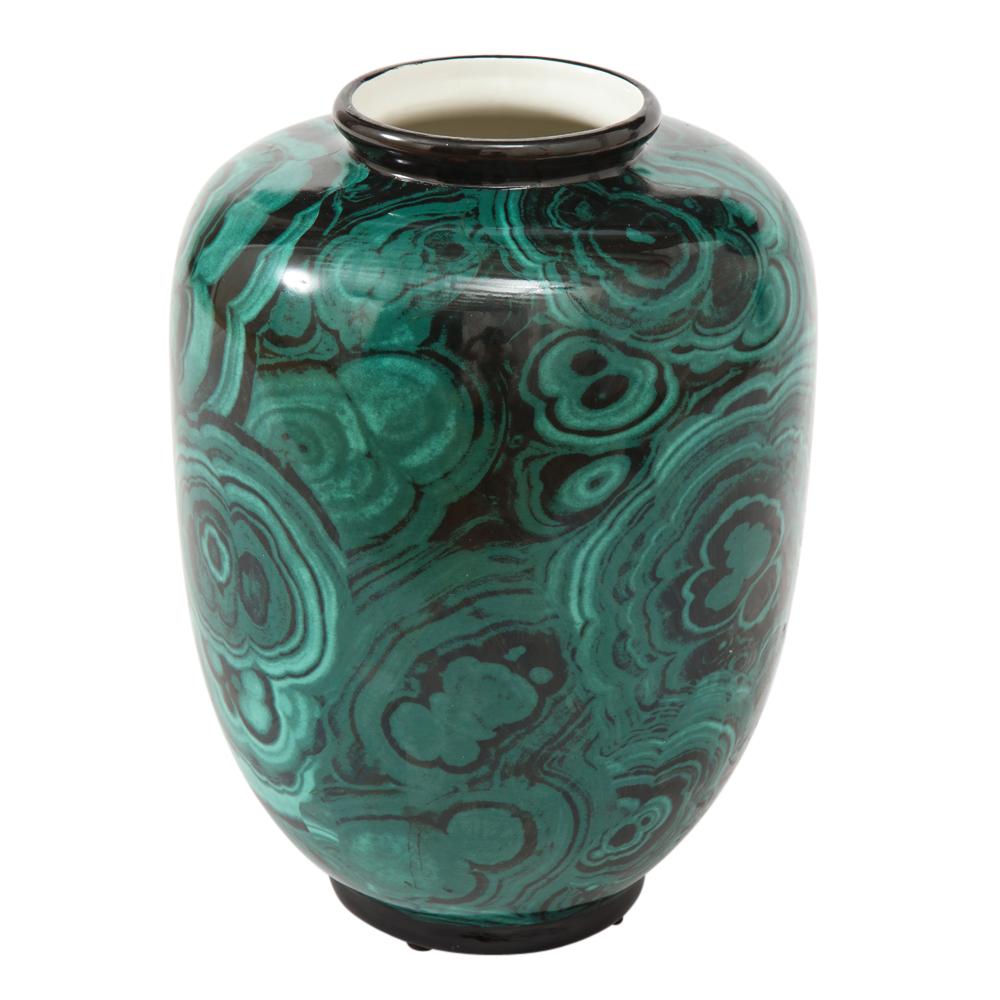 San Marco Vase, Porcelain, Faux Malachite, Green, Black, Signed In Good Condition In New York, NY