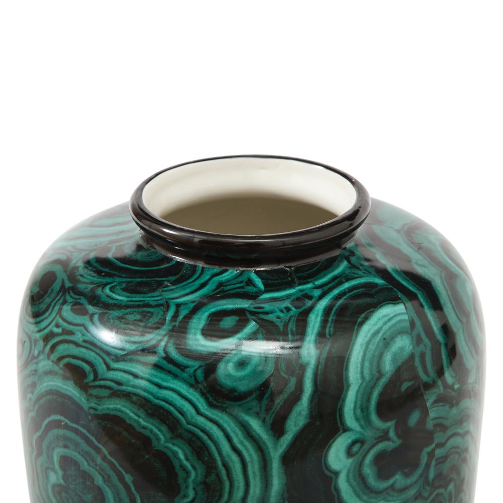 Late 20th Century San Marco Vase, Porcelain, Faux Malachite, Green, Black, Signed
