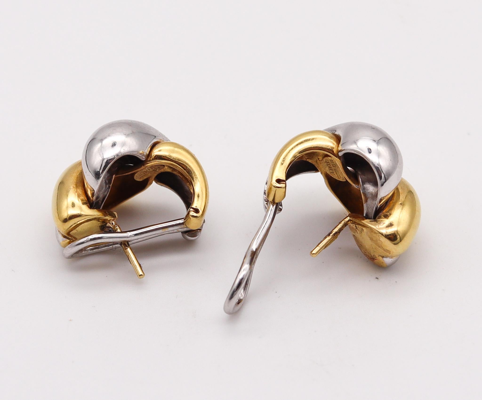 Modernist San Marcos Italian Designer Clip on Earring in 18Kt Yellow and White Gold For Sale