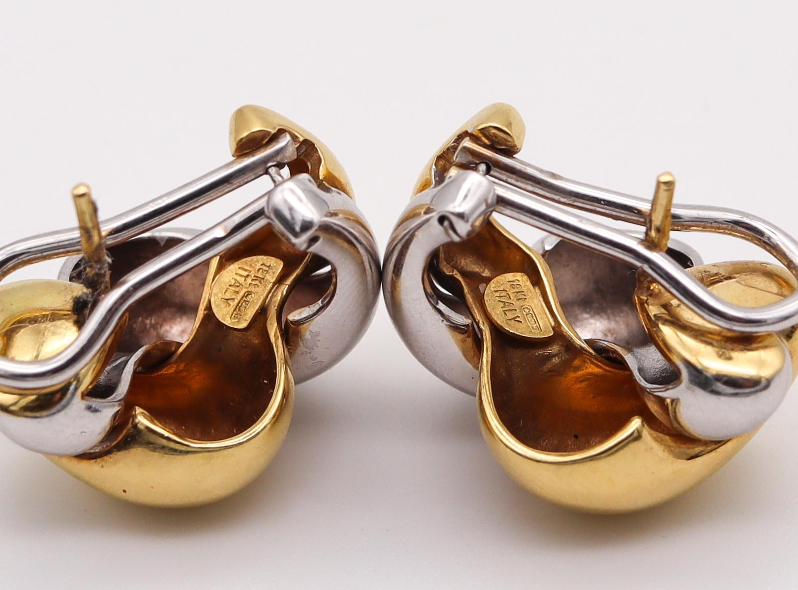 San Marcos Italian Designer Clip on Earring in 18Kt Yellow and White Gold In Excellent Condition For Sale In Miami, FL