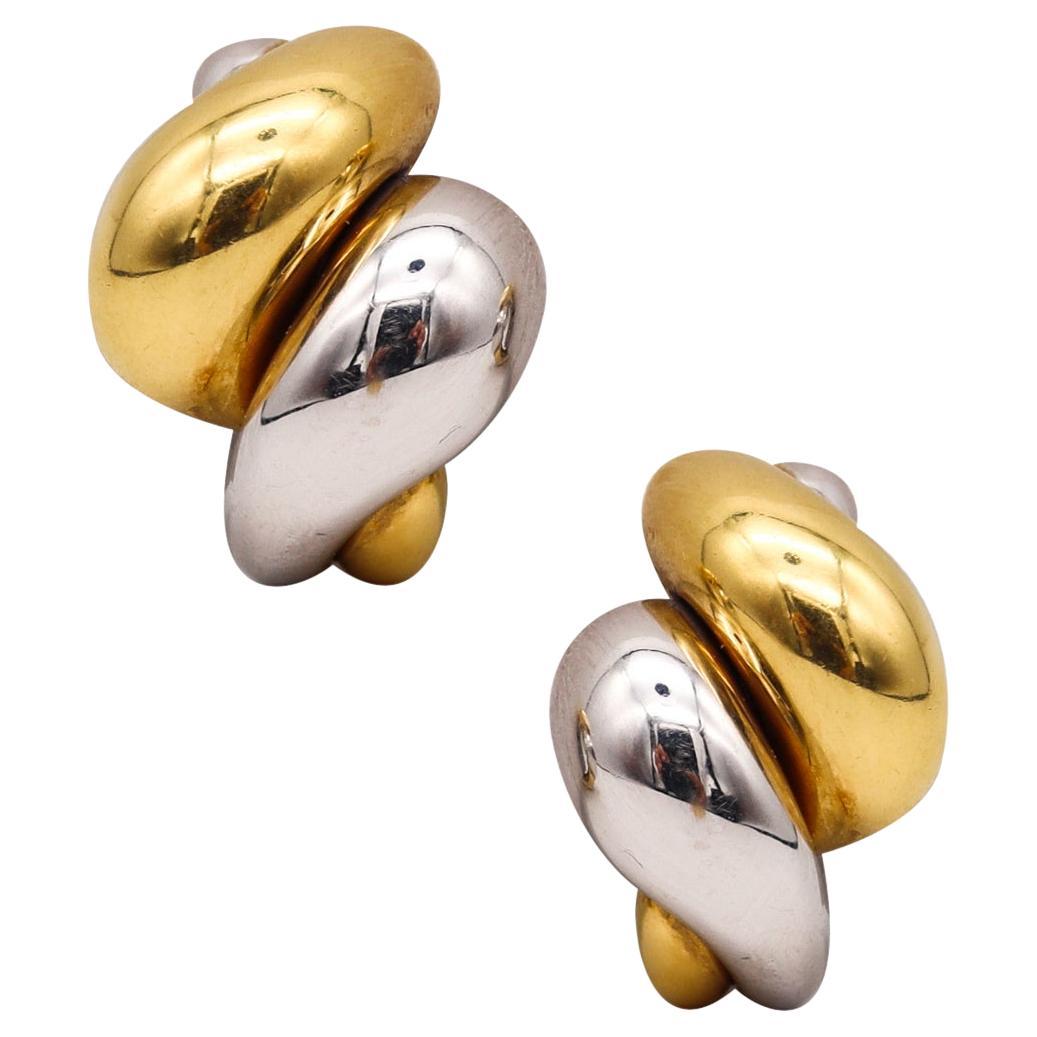 San Marcos Italian Designer Clip on Earring in 18Kt Yellow and White Gold For Sale
