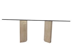 SAN Midcentury 80s Italian Travertine Marble Dining Table Original Furniture