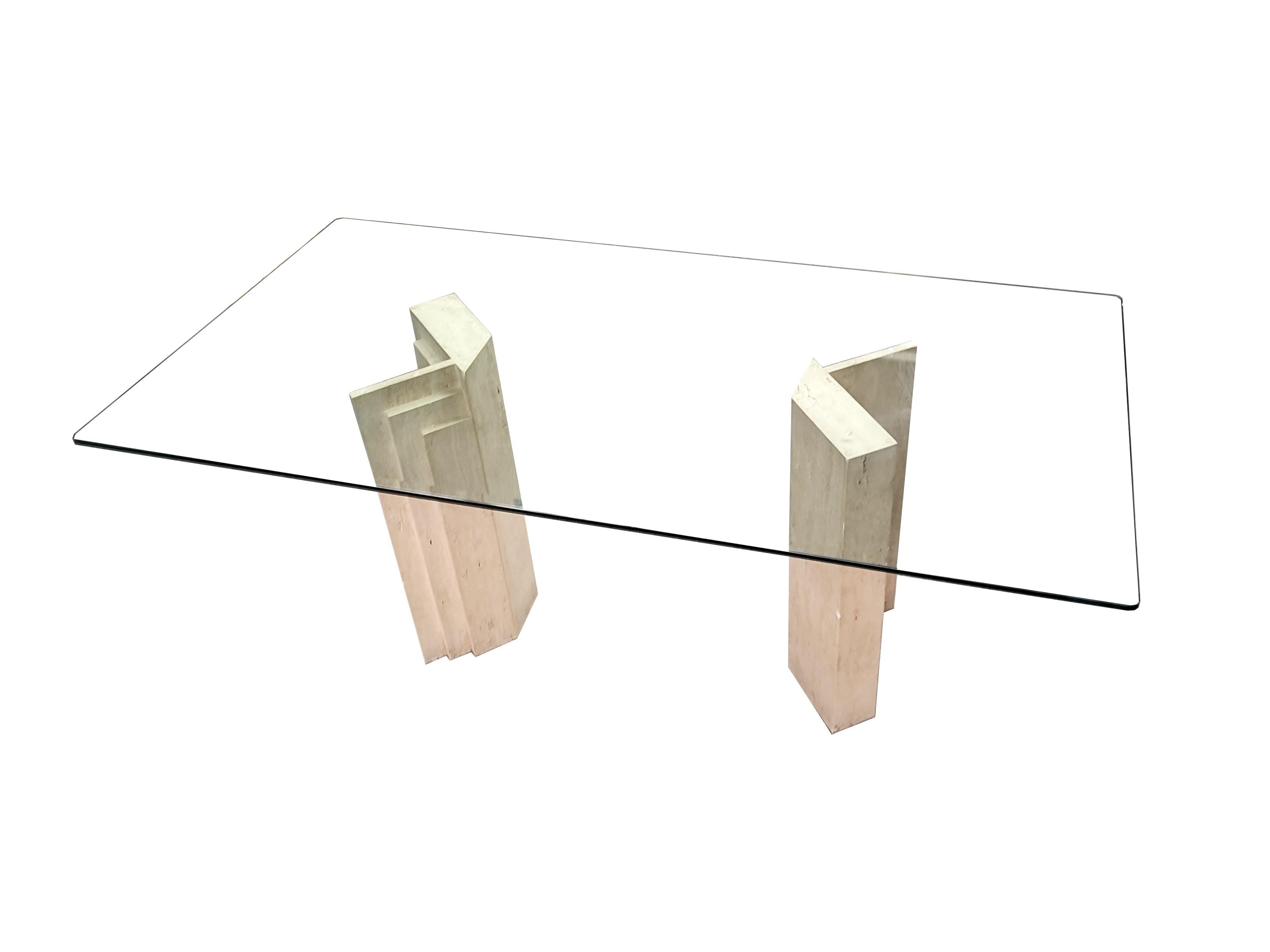 SAN Midcentury 70s Italienisch Travertin Marmor Esstisch Original Möbel (Handgefertigt) im Angebot