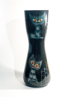 San Polo Ceramic Vase Hand Painted with Cats by Otello Rosa from the 1950s