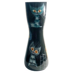 Retro San Polo Ceramic Vase Hand Painted with Cats by Otello Rosa from the 1950s