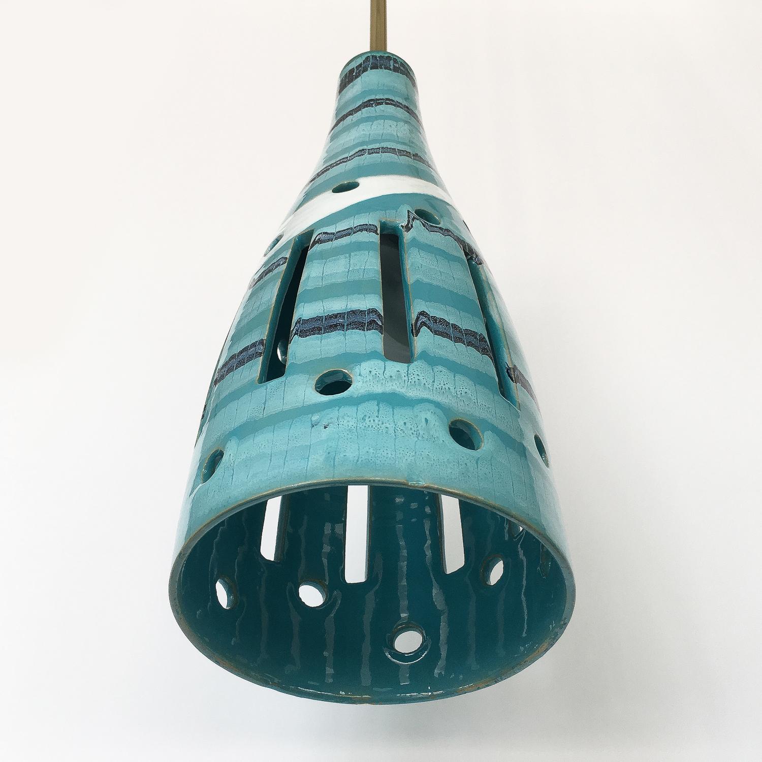 Brass San Polo Italian Blue Ceramic Pendant Fixture