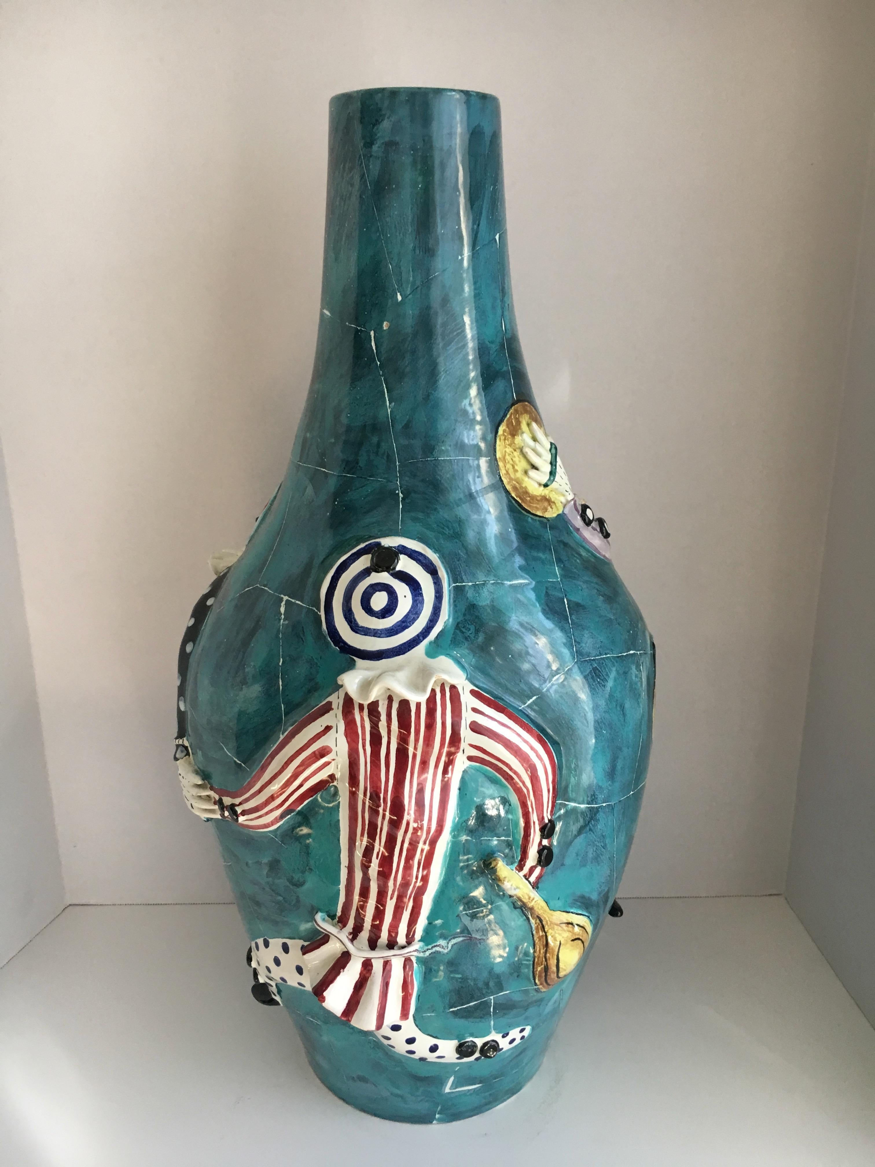 Mid-Century Modern San Polo Venezia Italian Harlequin Ceramic Vase For Sale