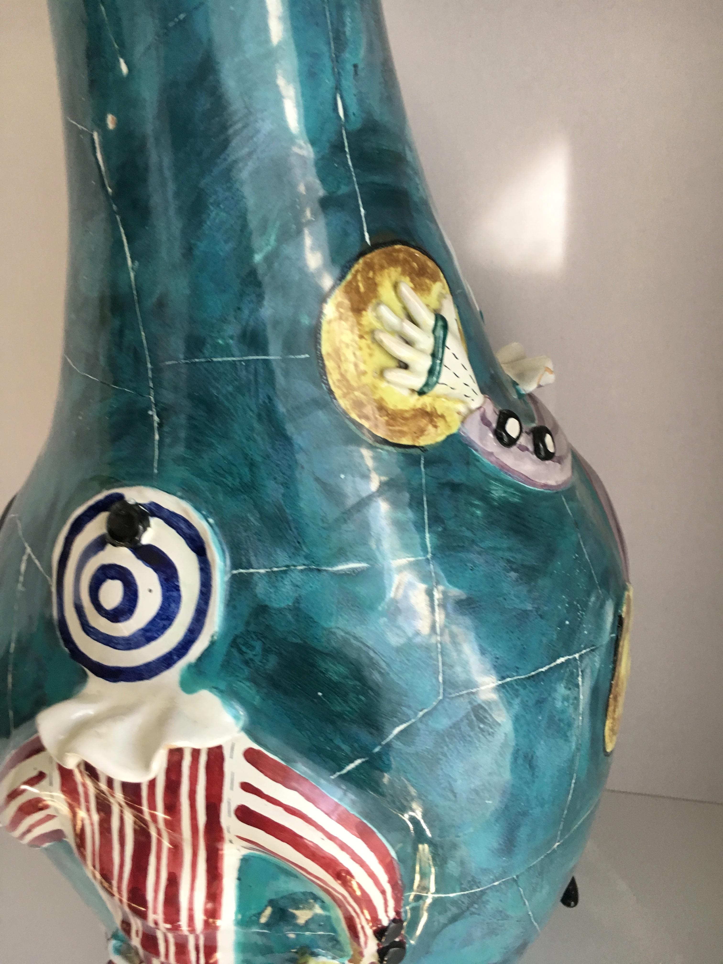 European San Polo Venezia Italian Harlequin Ceramic Vase For Sale