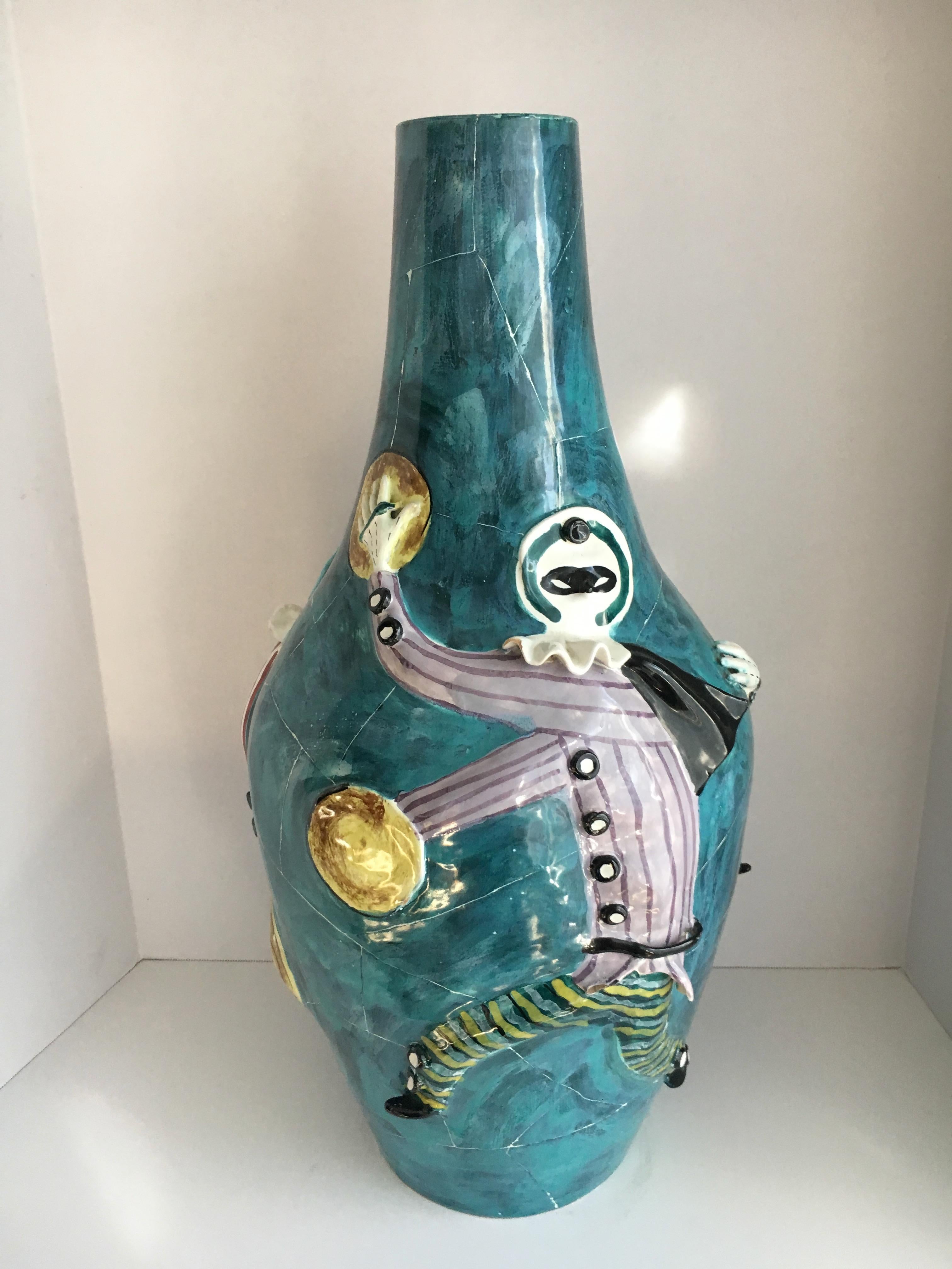 San Polo Venezia Italian Harlequin Ceramic Vase In Good Condition For Sale In Los Angeles, CA