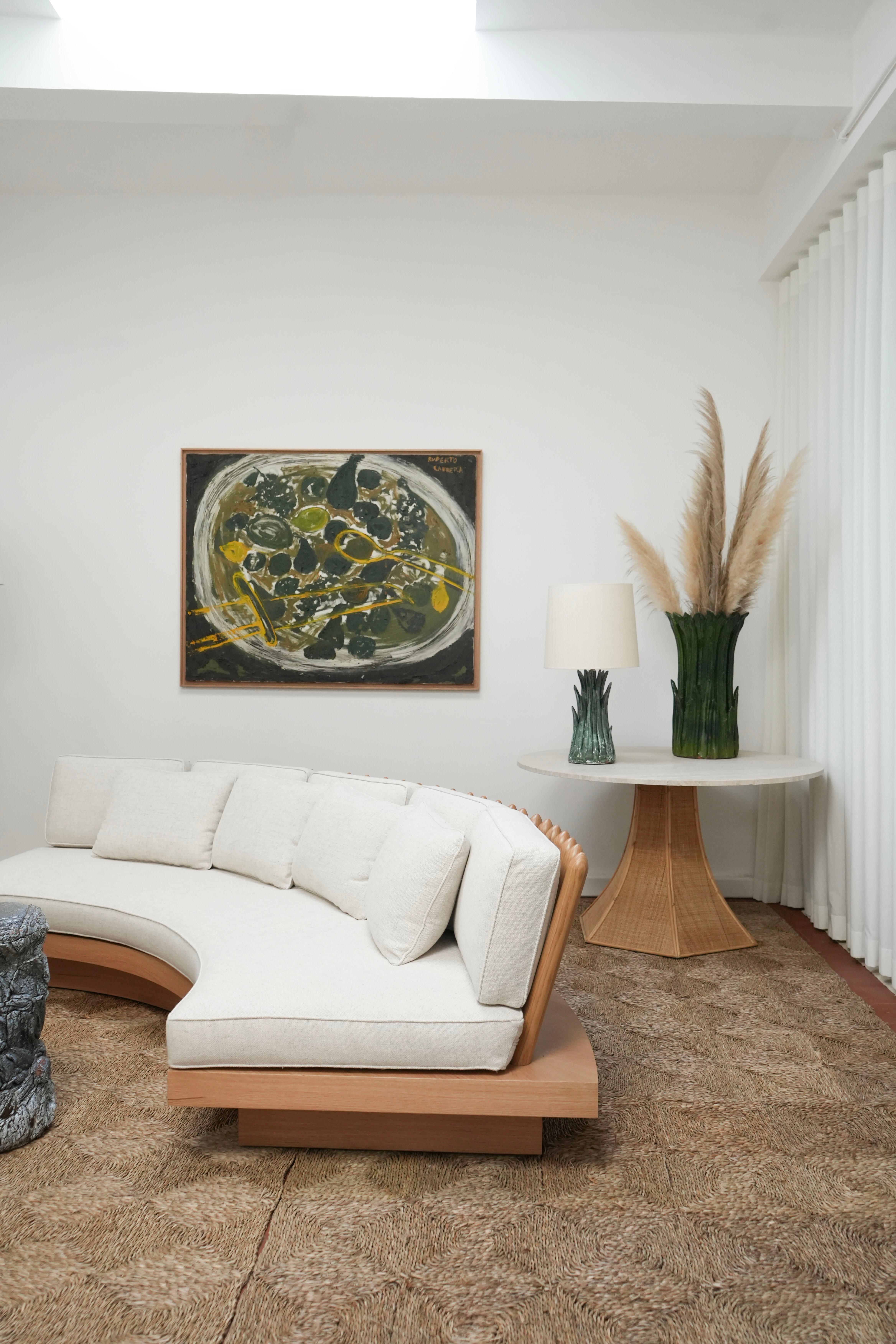 Contemporary San Romano round oak sofa, Barracuda Edition. For Sale