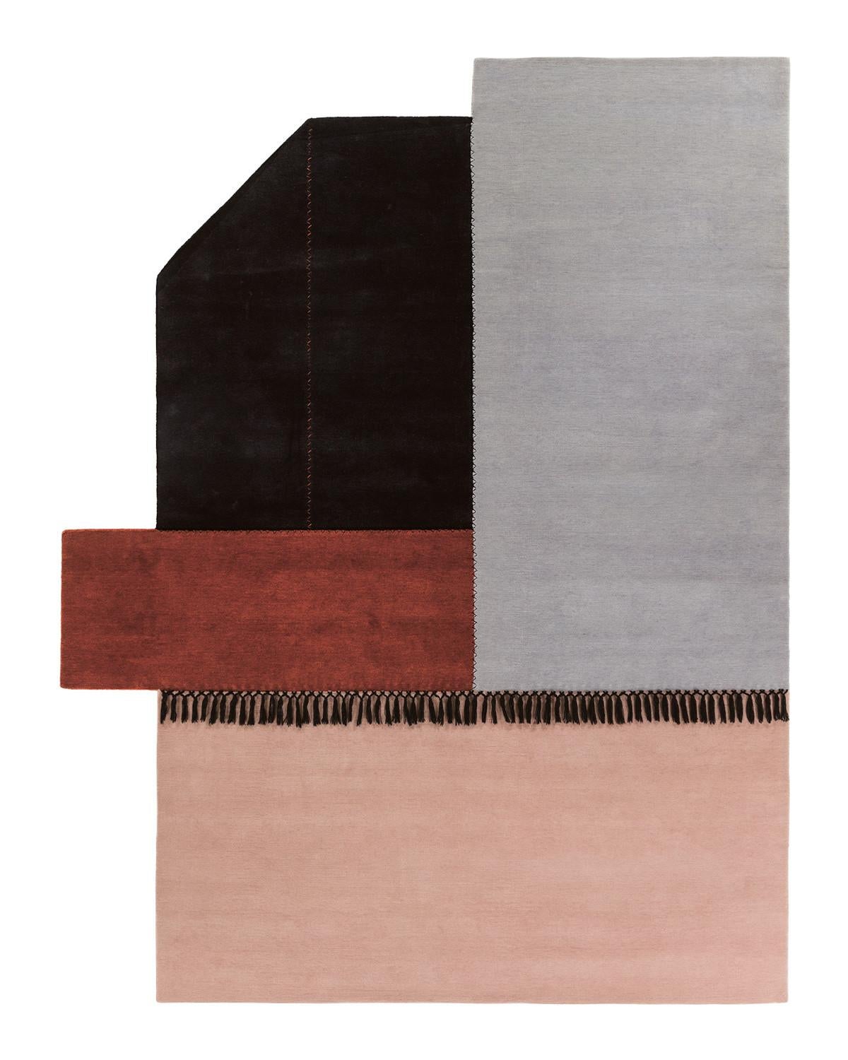 San Siro Terrazze Rectangular Rug in Hand-Knotted Wool with Fringe by Mohebban In New Condition For Sale In Geneve, CH