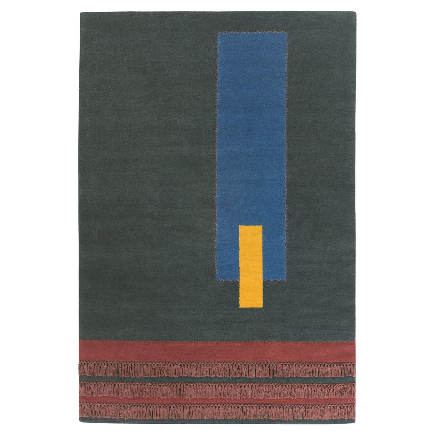 San Siro Terrazze Rectangular Rug in Hand-Knotted Wool with Fringe by Mohebban For Sale