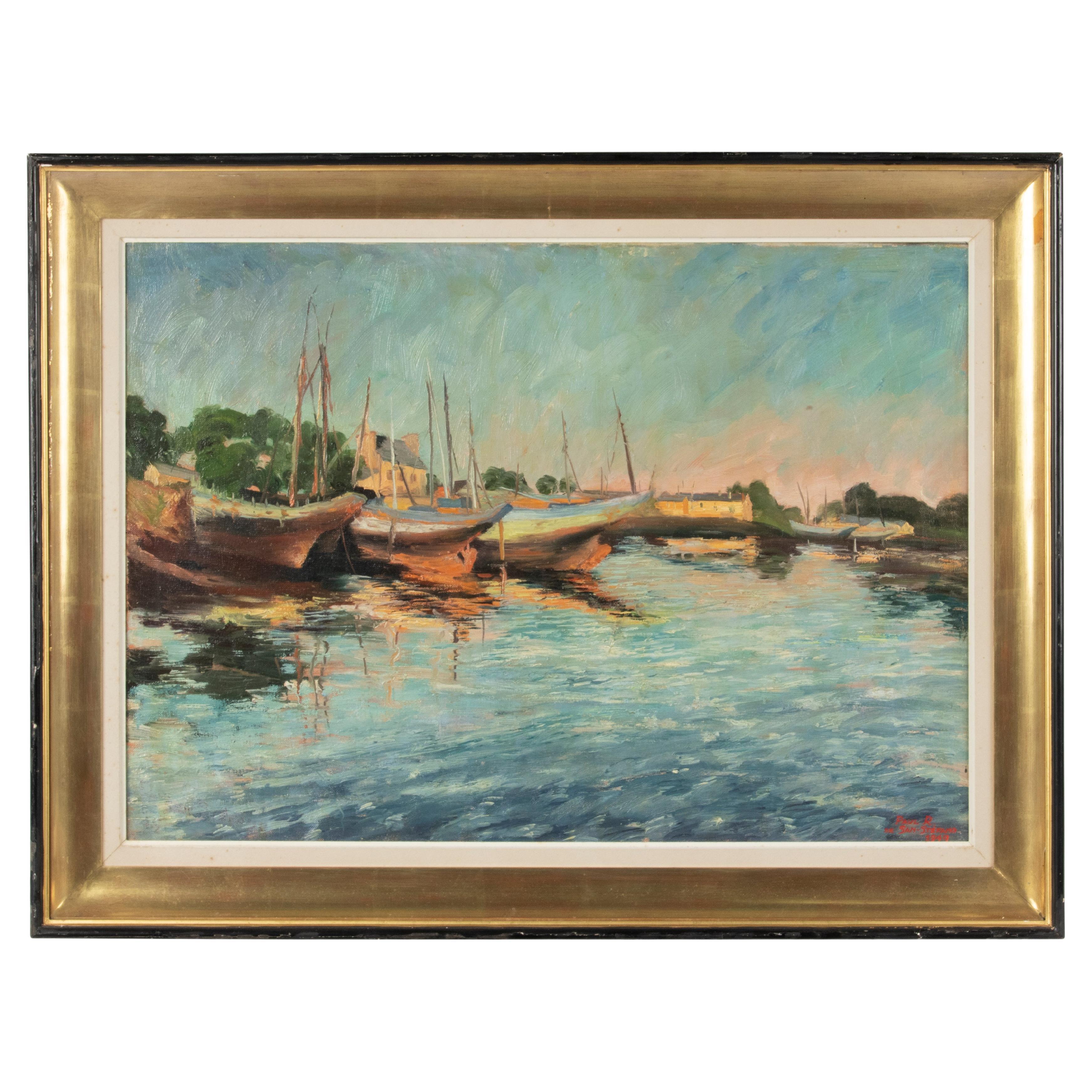 San-Stefano Paul Ro de, Oil Painting Boats Concarneau Bretagne For Sale