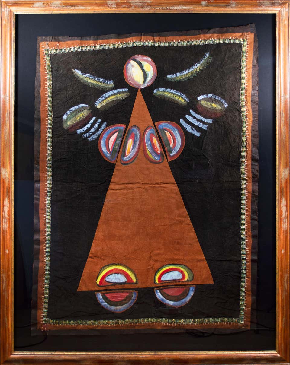 'Back Into the Future' original painting on barkcloth by Sanaa Gateja