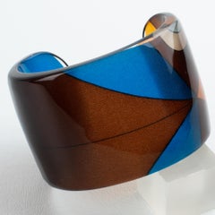 Sanalitro Milano Acrylic Cuff Bangle Bracelet with Geometric Silk Scarf
