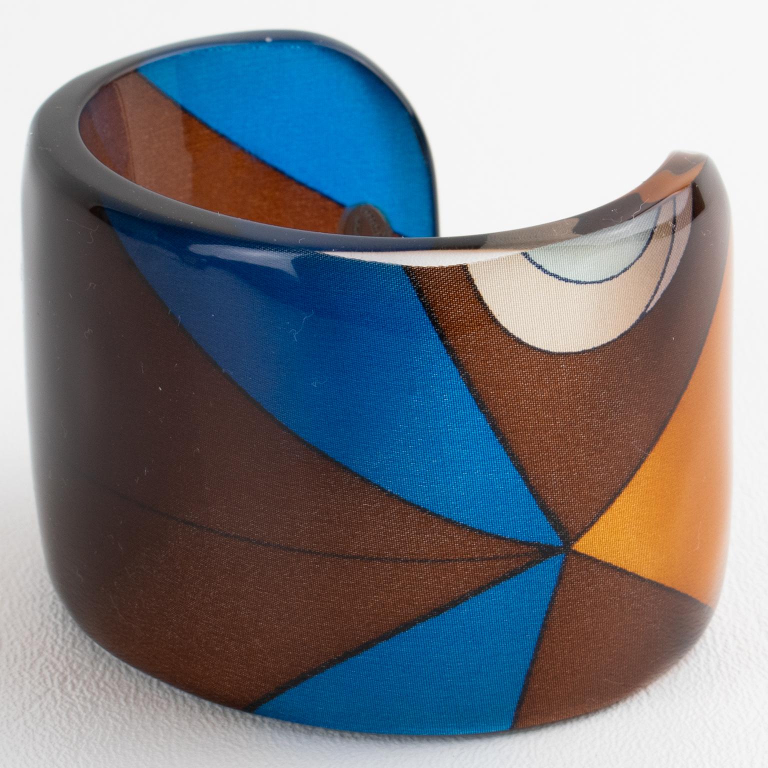 Sanalitro Milano - Bracelet manchette en résine acrylique avec écharpe en soie géométrique Excellent état - En vente à Atlanta, GA