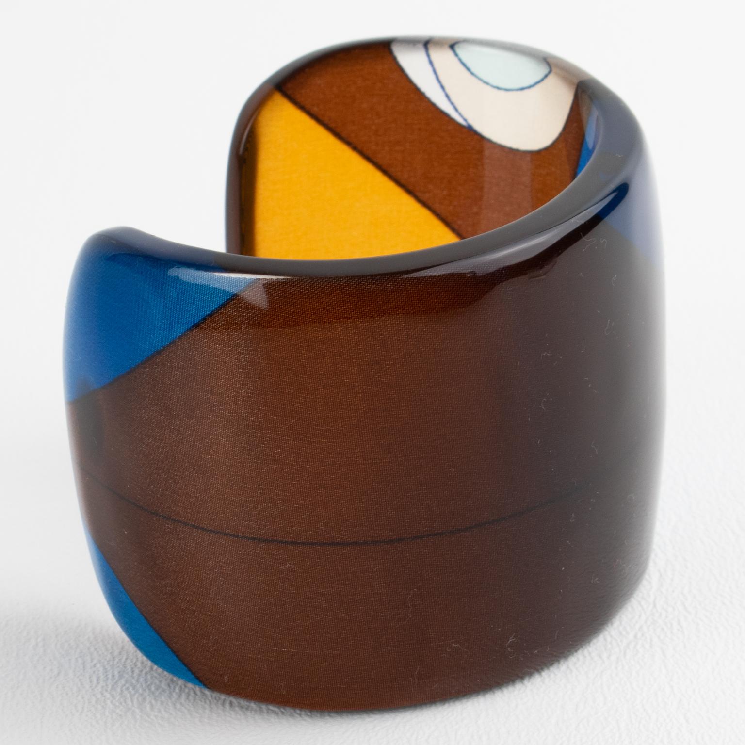 Sanalitro Milano - Bracelet manchette en résine acrylique avec écharpe en soie géométrique Unisexe en vente