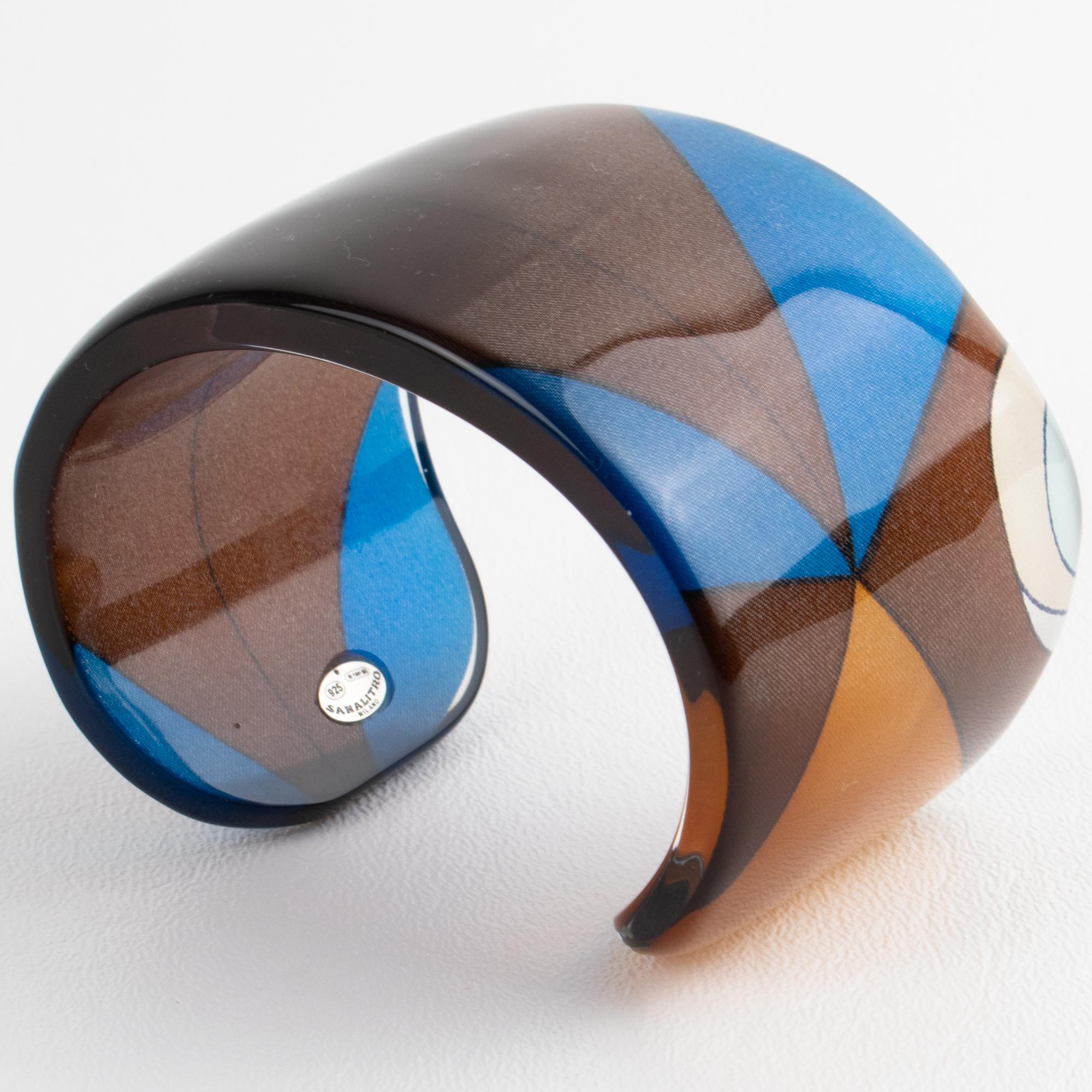 Sanalitro Milano - Bracelet manchette en résine acrylique avec écharpe en soie géométrique en vente 3