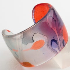 Sanalitro Milano Acrylic Resin Cuff Bangle Bracelet with Multicolor Silk Scarf